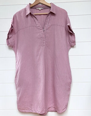 Mauve Pink Linen Longline Tunic Popover Shirt Dress Relaxed V-neck White Stuff